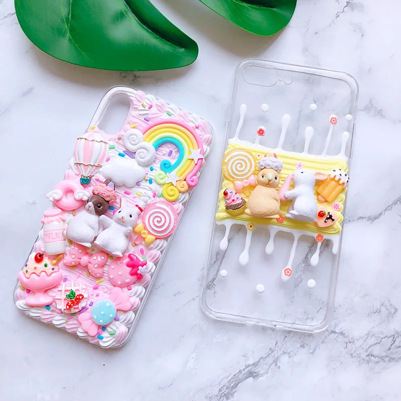 DIY чехол для Samsung Note10 plus 3D rabit телефона Galaxy s10 S6/s7/s8/9 + ручной работы кремовый note8/9