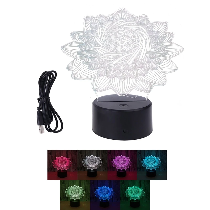 

Светодиодный ночник H7JB в виде лотоса, креативный ночник с изменяющимся цветом, с дистанционным управлением через USB, украшение для спальни и...