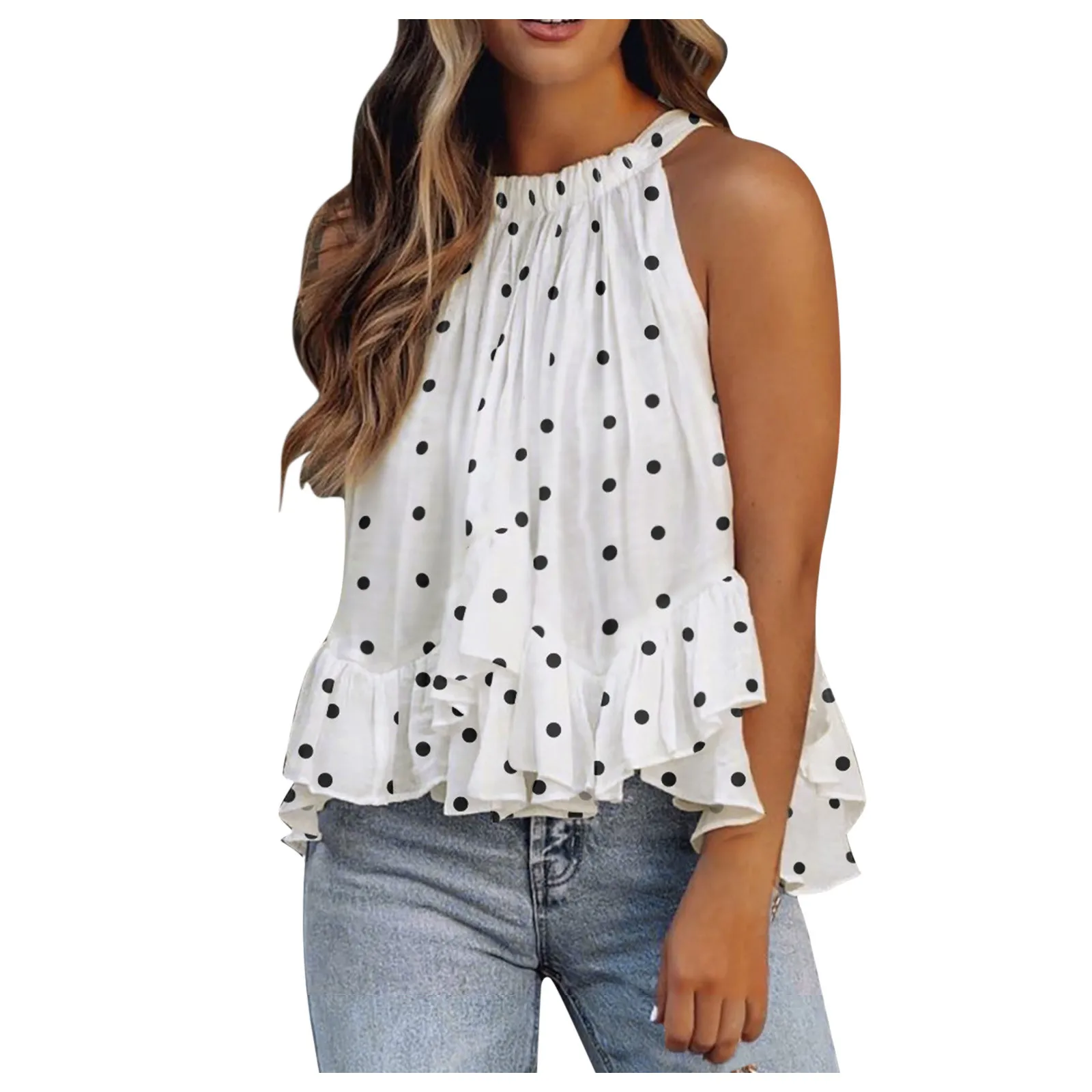 

40# Daisy Printed Halter Draped Halter Sleeveless Summer Tops Elegant Casual Blouses 2021 Chiffon Blouses Femme Blouses Femme