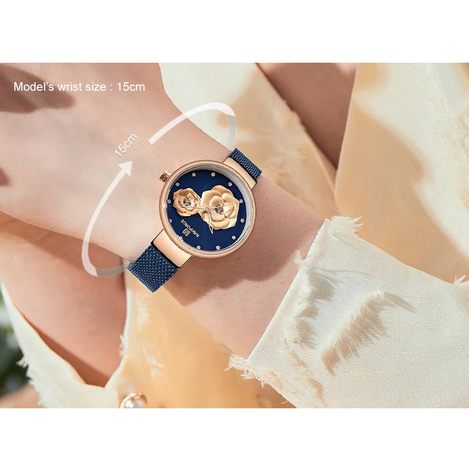 NAVIFORCE синие кожаные часы женские кварцевые высококачественные