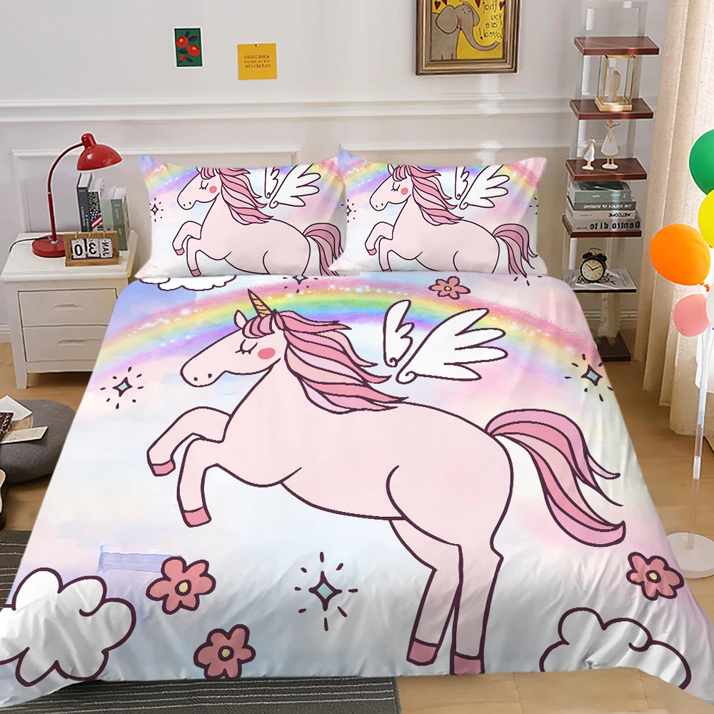 

3D Bedding Set Cartoon Duvet Cover Set Pink Children Bed Set Queen Size Soft High Quality Bedroom Decor
