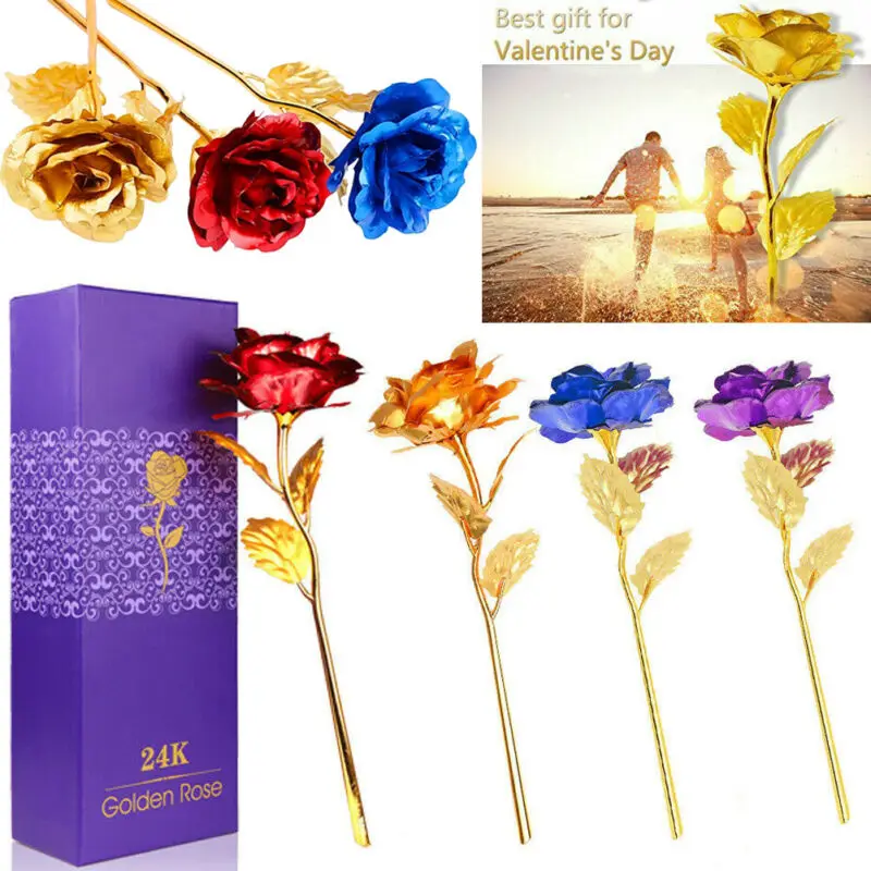 

Gold Plated Rose 24K Dipped Flower Valentine's Day Love Gift For Her Decor New