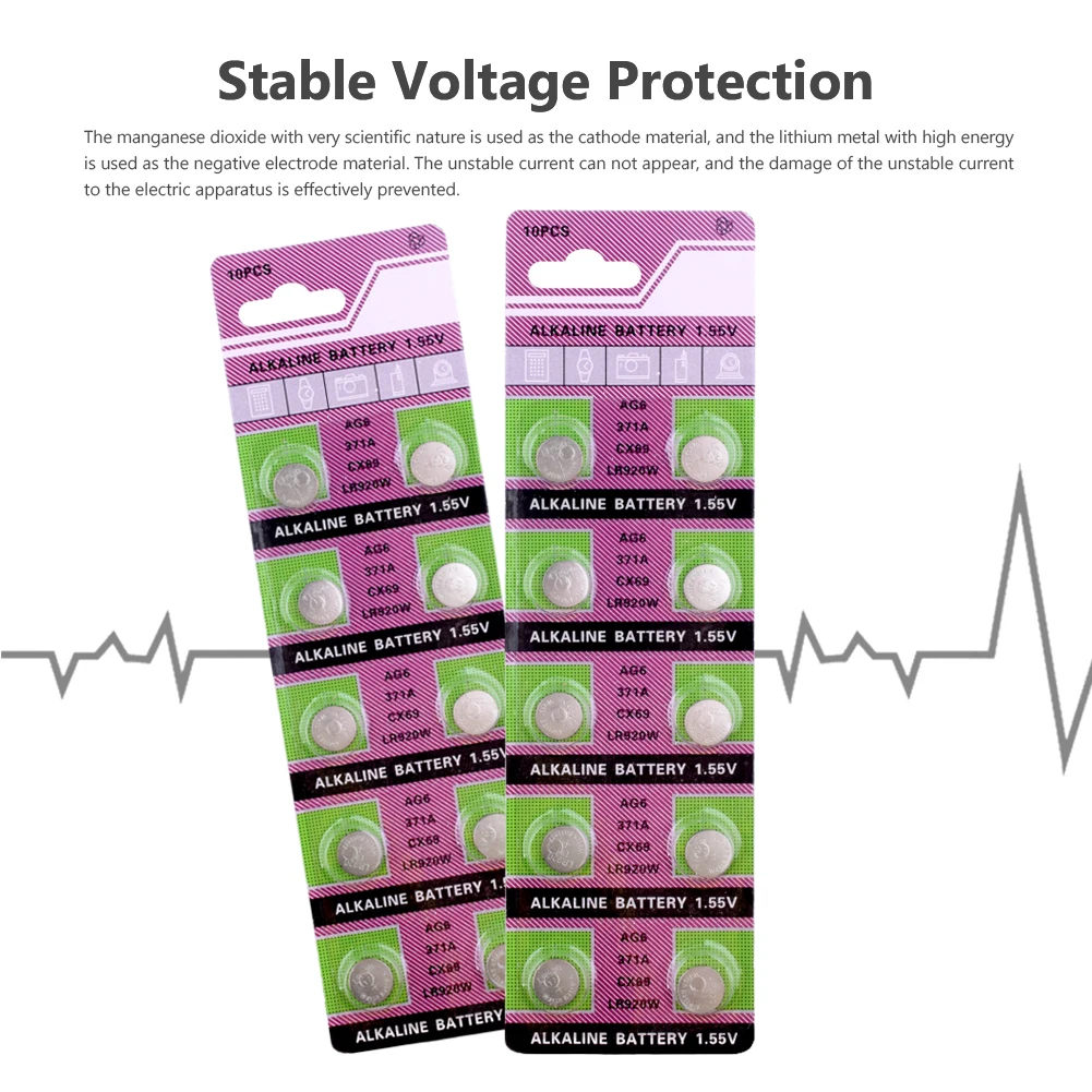 

10Pcs/lot Alkaline Battery AG6 1.55V Button Coin Cell 371 SR920SW LR920 SR927 L921 LR69 V371 SR920 Watches Calculators Batteries