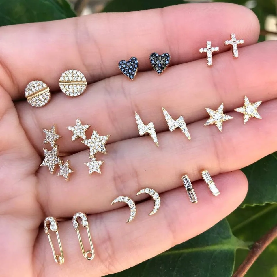 

2021 new jewelry simple love star moon cross 9 piece set earrings women earrings