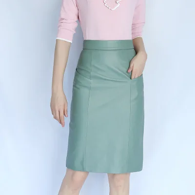 MESHARE Women Spring Genuine Real Sheep Leather Skirt E8