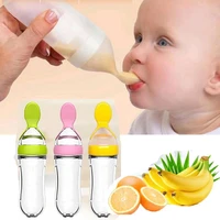 beeshum 120ml baby squeezing feeding spoon safety silicone training baby bottle spoon infant cereal food feed spoon baby gadgets