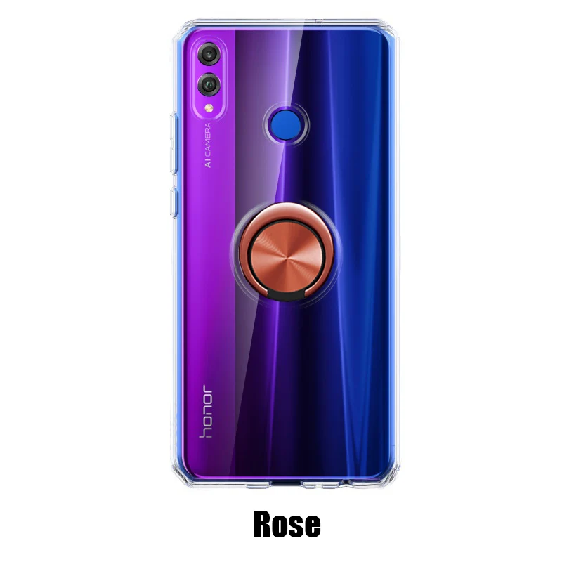 Для huawei Honor 8X чехол Honor8X бизнес с кольцом для пальцев магнетизм держатель прозрачный чехол для huawei Honor 8X чехол для телефона - Цвет: Розовый