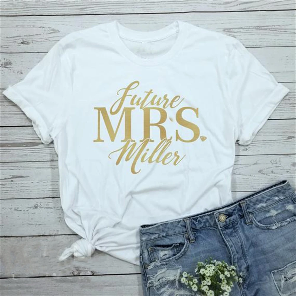 

Custom Future Mrs t-shirt gold bride tee glitter engagement gift wedding party shirts fashion funny team bride tops Q5KH