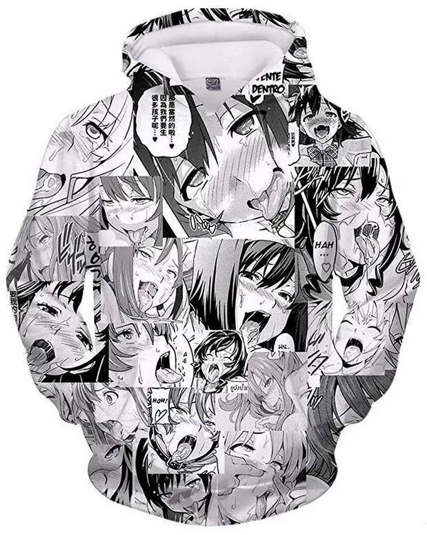 Новинка 2021 г. толстовка с капюшоном AHE Hentai и объемным рисунком лица аниме Ahegao для