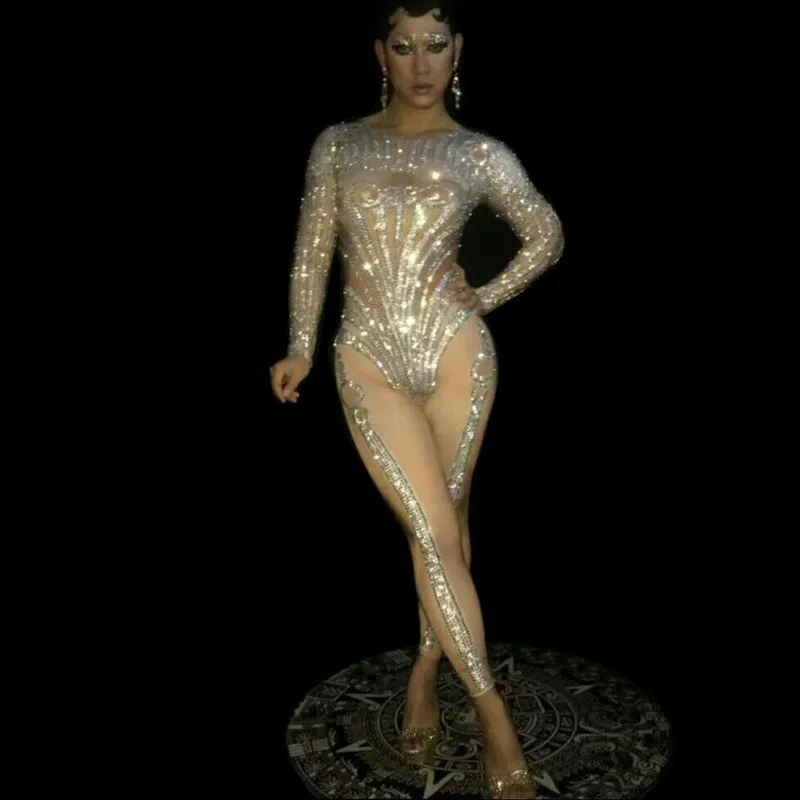 Соблазнительные сценические костюмы для шеста комбинезоны с серебряными