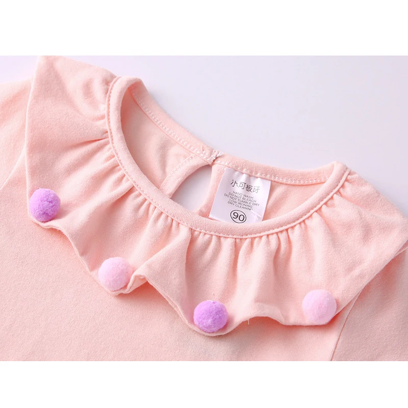 Осень 2019 хлопковые футболки для девочек с длинным рукавом маленьких однотонные