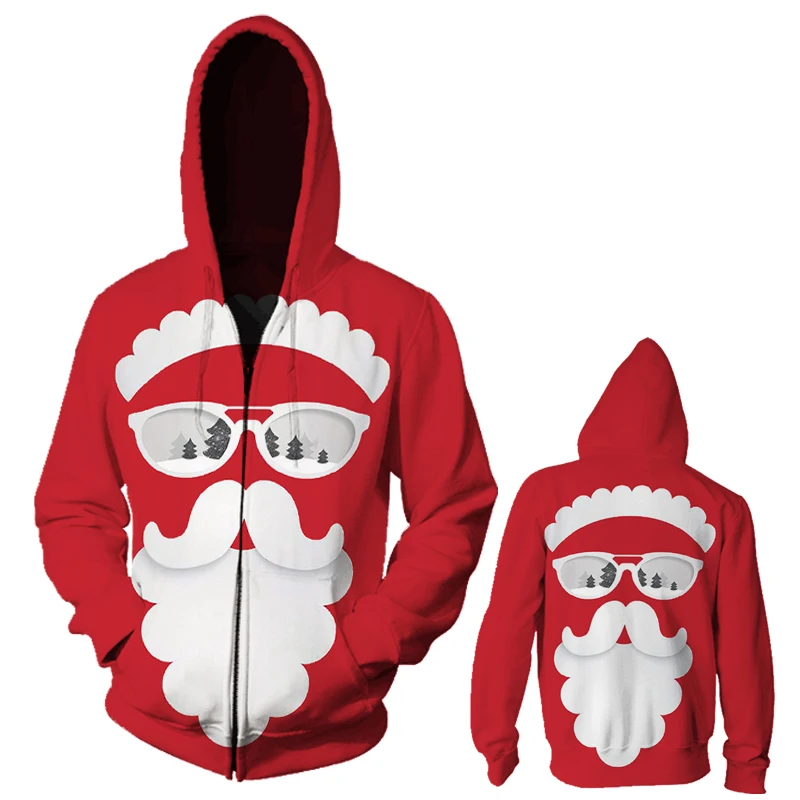 

Santa Claus Unisex Hoodie Sweatshirt Christmas Set Autumn Long Sleeves Fashion Tops Men/Women Clothes 3D Hoodies With Zipper