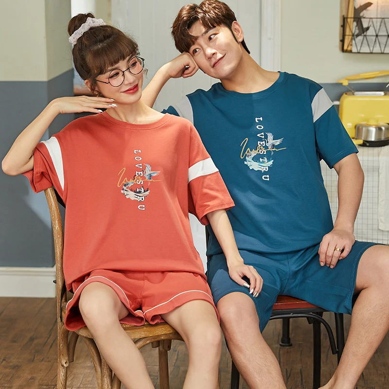 

Пижама хлопковая с принтом журавлей и круглым вырезом