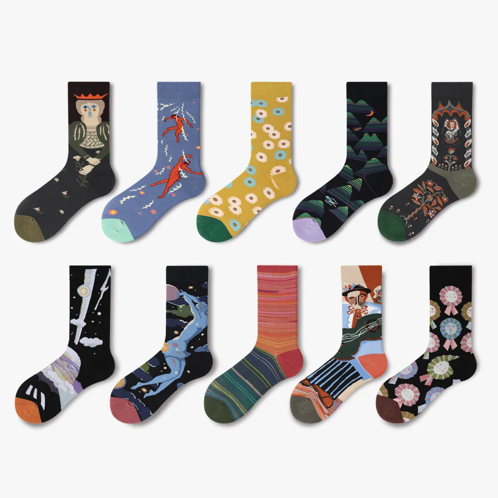 

Socks Female Tide Ins Japanese Street Graffiti Illustration Personality Color Matching Artist Spring and Summer Stockings