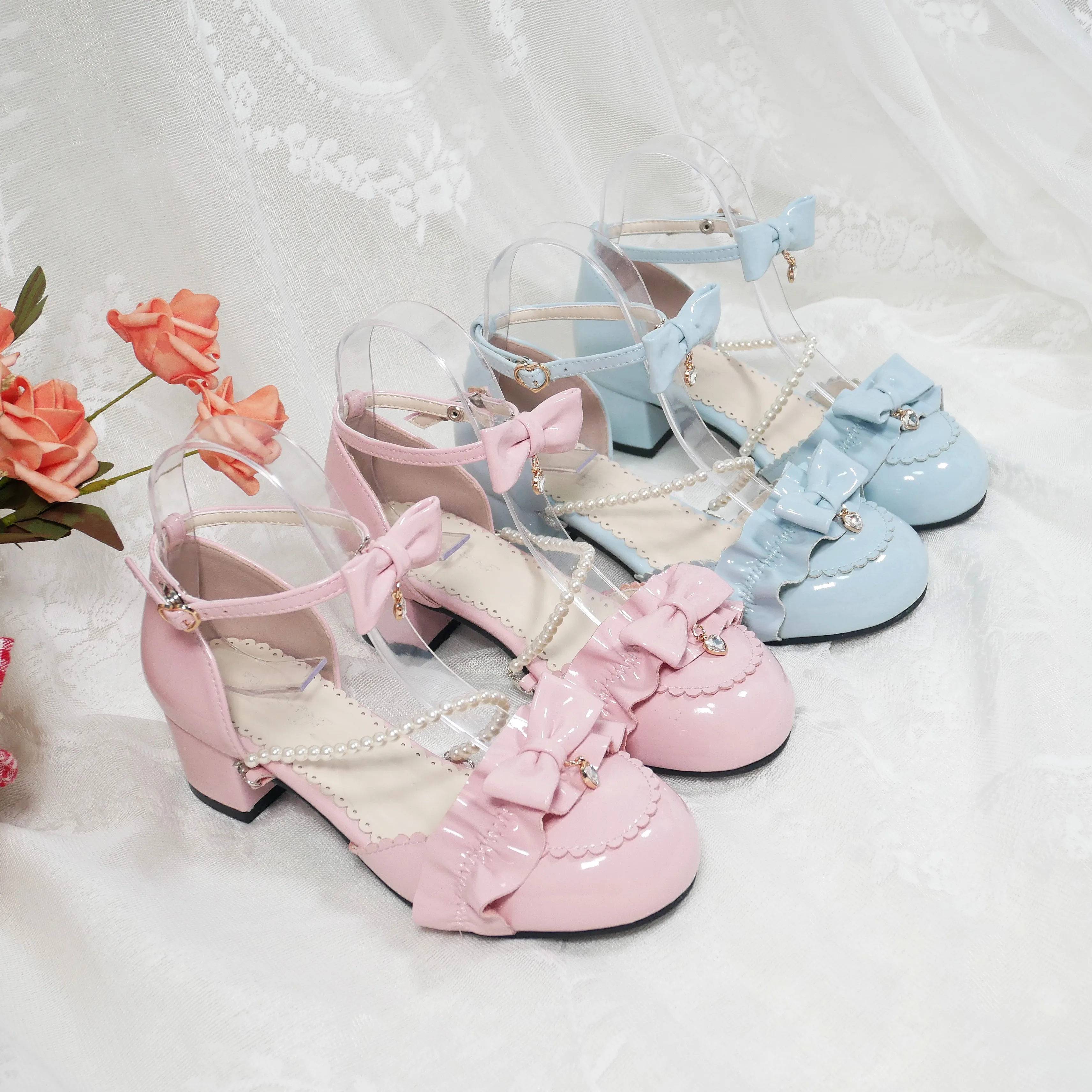 

Sweet lolita Летняя обувь Чай Вечерние kawaii принцессы обувь kawaii в винтажном стиле; Кружевной бант круглый носок на каблуке средней высоты женская ...