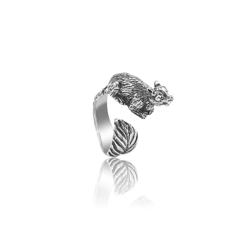 Retro Series Animal Hamster Shape Ring Alloy Material Opening Adjustable Couple Fashion Hot Jewelry Selection Direct Sales