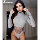 Женское боди с длинным рукавом Rockmore, черное Сетчатое боди в стиле пэчворк с длинным рукавом, комбинезон с высоким воротом, для зимы