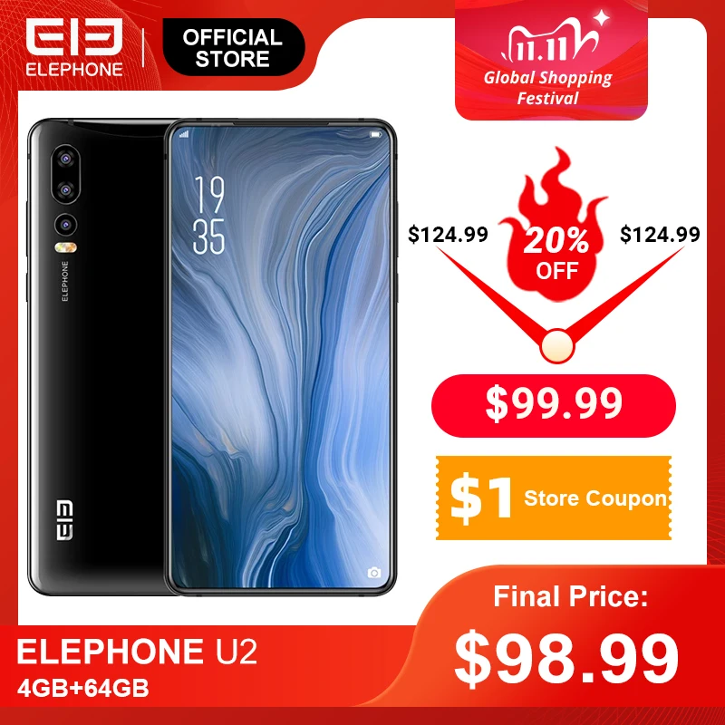 ELEPHONE U2 смартфон Helio P70 Восьмиядерный 4 Гб 64 ГБ 16 Мп всплывающая фронтальная камера 6