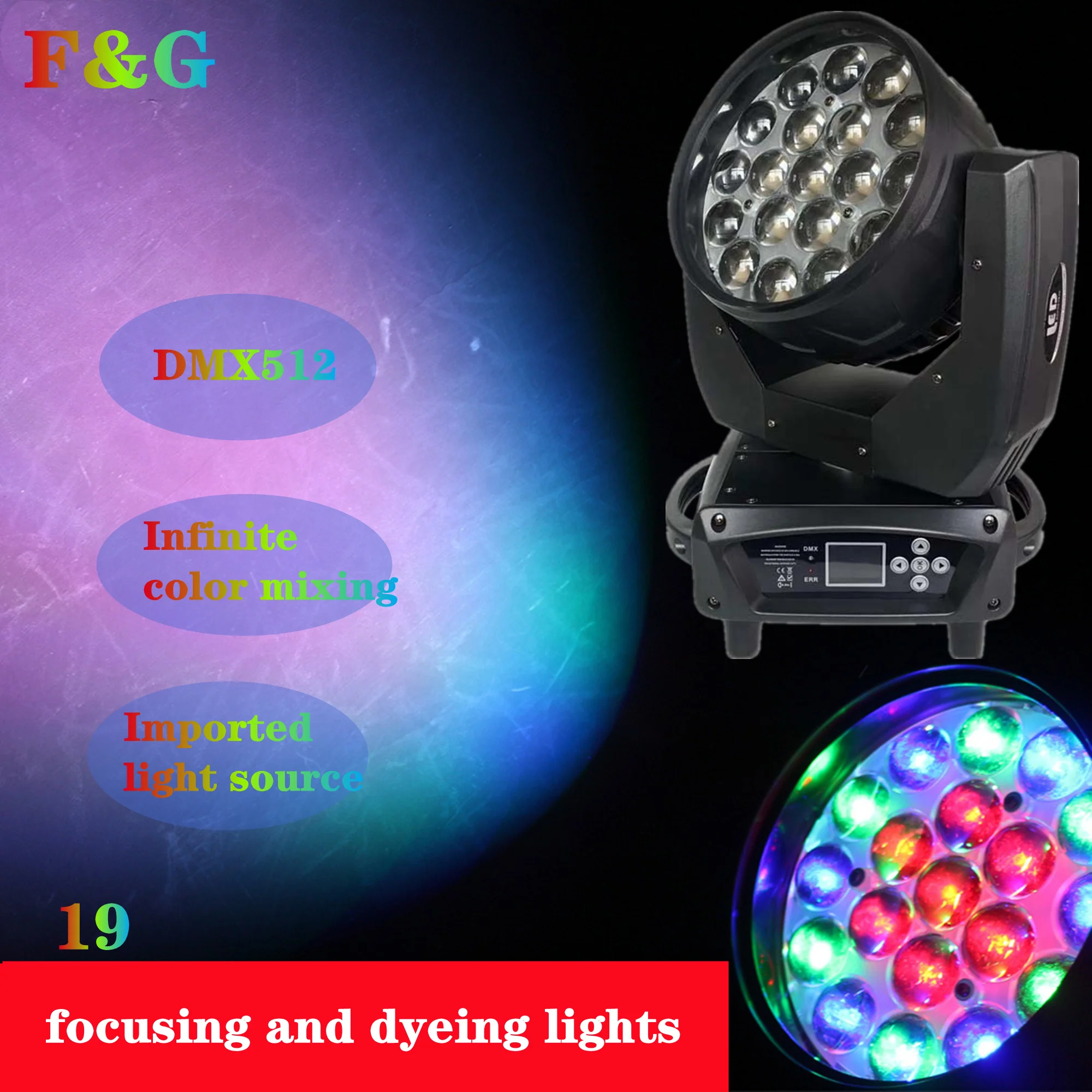 

F&G professional stage lighting 19 focus dyeing light DJ party disco performance voice control moving head beam light