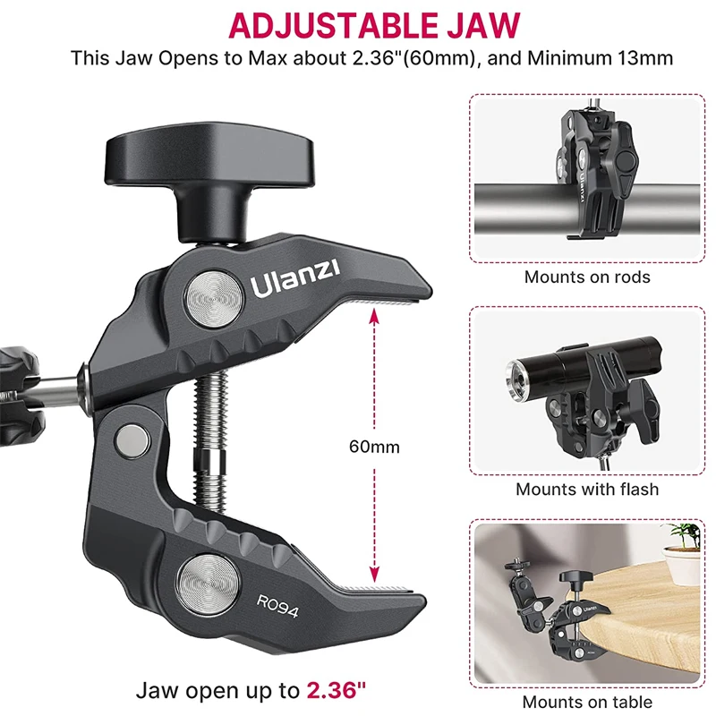 Ulanzi-R094 Metal Super Clamp with 360° Ball Head Magic Arm Clamp with 1/4