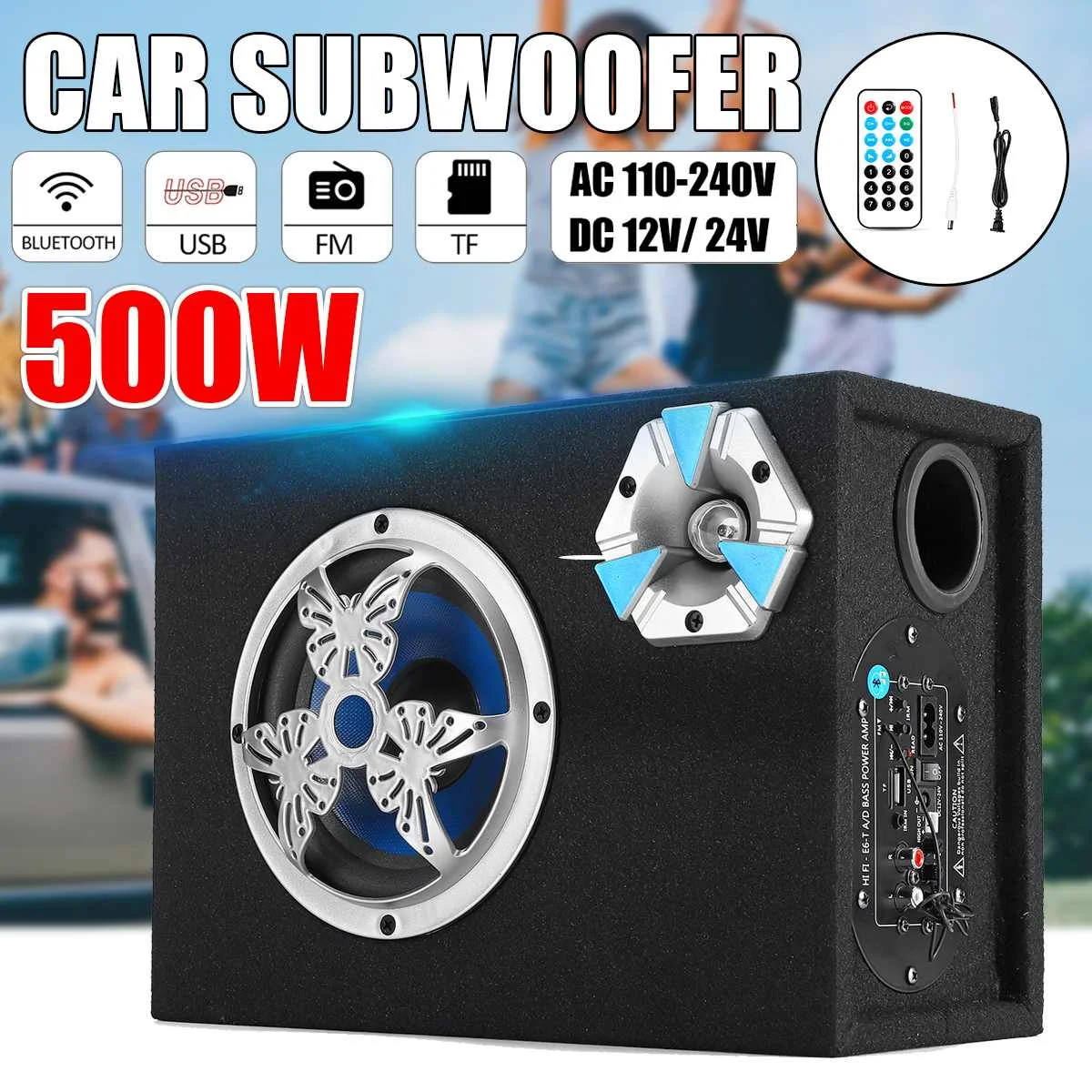 

500W 6 inch Speaker Audio Stereo Bass Under Seat Active Car Subwoofer Powerful Car Seat Power Car 12V 24V 220V bluetooth Speaker