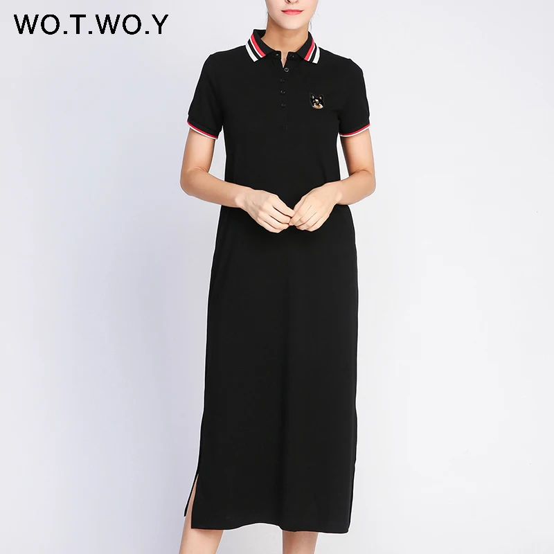 Женское длинное платье до щиколотки WOTWOY черное Хлопковое с аппликацией и
