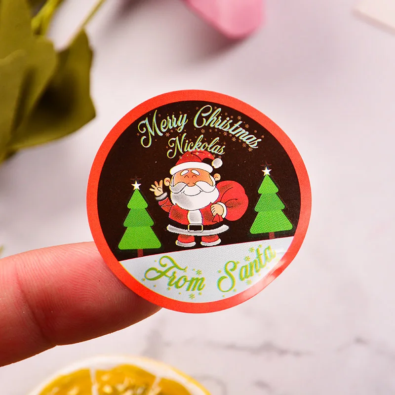 

60Pcs Merry Christmas Sealing Sticker Santa Claus Tree Decoration Decorative Packing Gift DIY Stickers Round dia 4CM