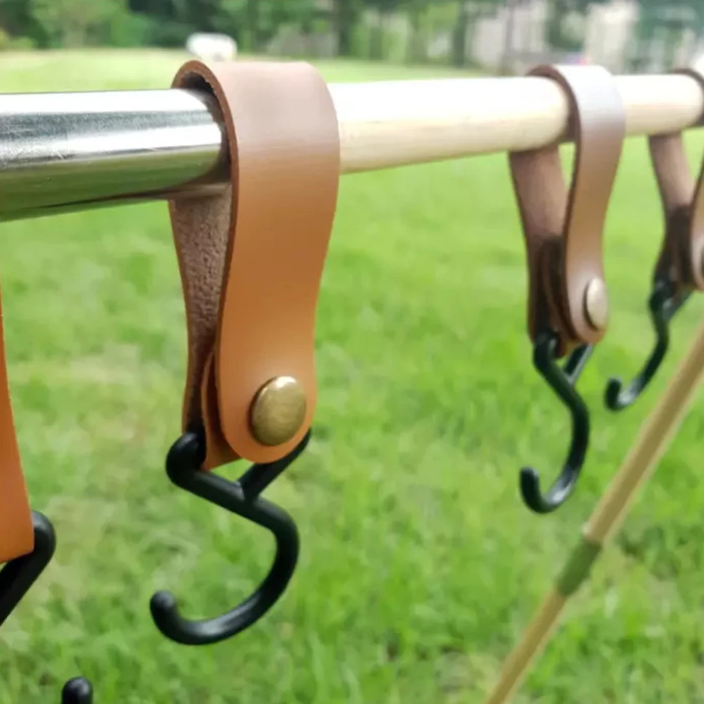 

Outdoor PU Leather Hooks Portable Camping Tripod Clothes Storage Hanger Hook for Camp Hiking Supplies