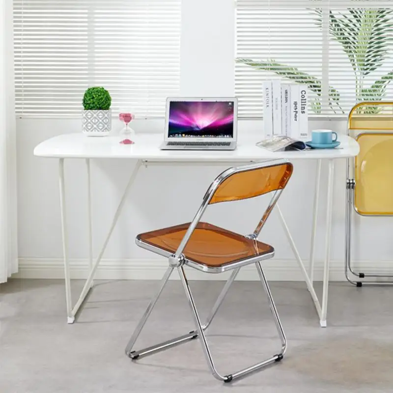 

Folding Household Dining Chair Minimalist Modern Clothing Store Stool Backrest Acrylic Transparent Photo Chair HWC