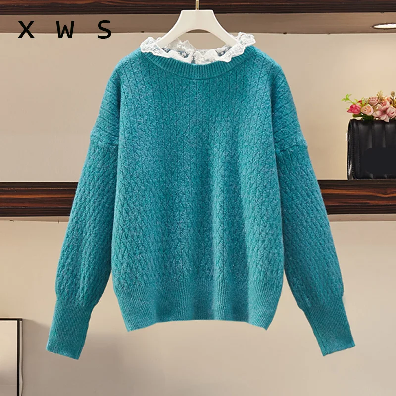 Женский толстый свитер оверсайз Свободный Повседневный кружевной джемпер с