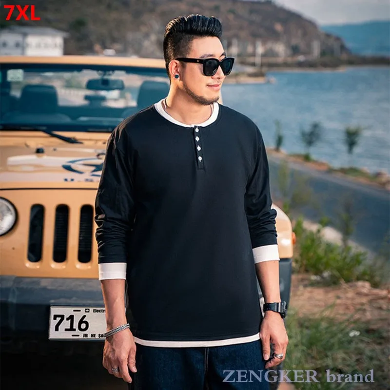

Футболка мужская с длинным рукавом и контрастными пуговицами, размеры до 7XL