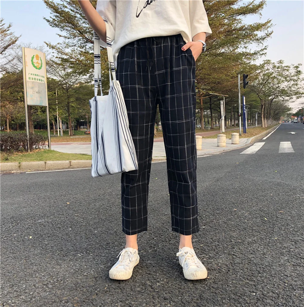 Модные женские клетчатые Свободные повседневные штаны-шаровары с Кулиской |