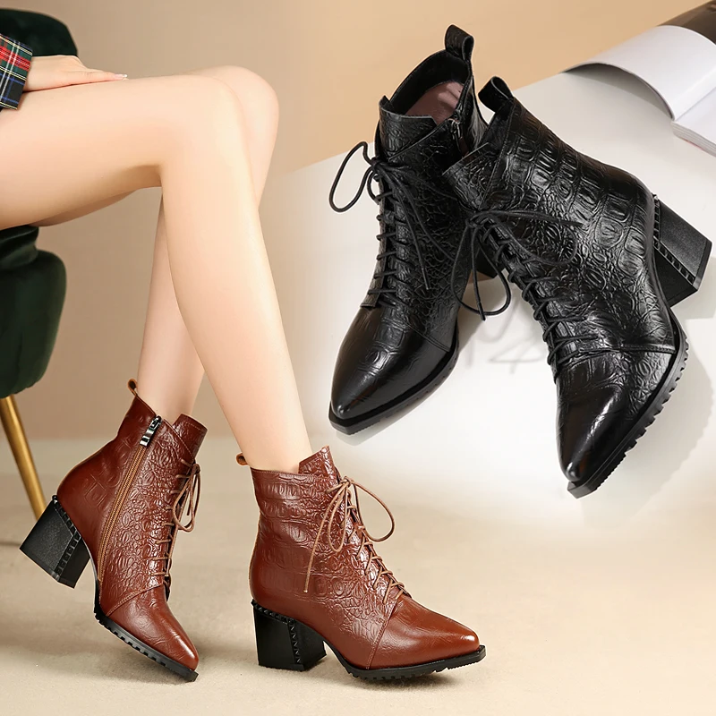 Женская обувь брендовые Роскошные Модные ботильоны из натуральной кожи с