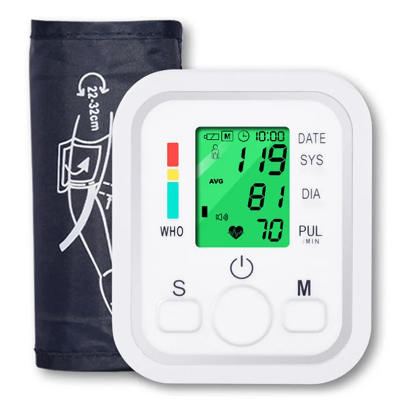 

Battery Digital Blood Pressure Monitor Automatic Upper Wrist BP HR Tonometer 3 Backlight Sphygmomanometer 2 Person Record Voice