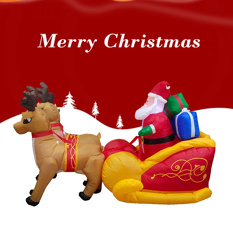 

Christmas Inflatable Santa Reindeer Sleigh Outdoor Decoration LED Lights-Cute And Fun Christmas Yard Lawn Decoration