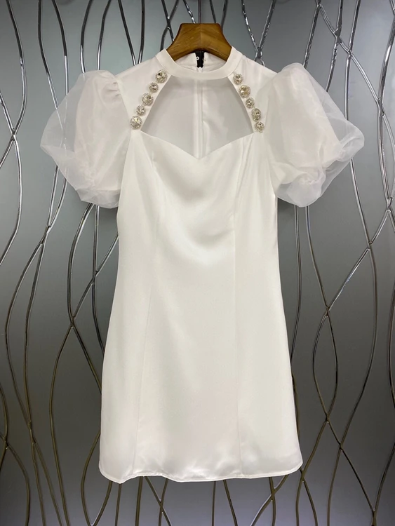 

Женское асимметричное платье, с круглым вырезом и вышивкой бисером, сетчатым рукавом, 2021