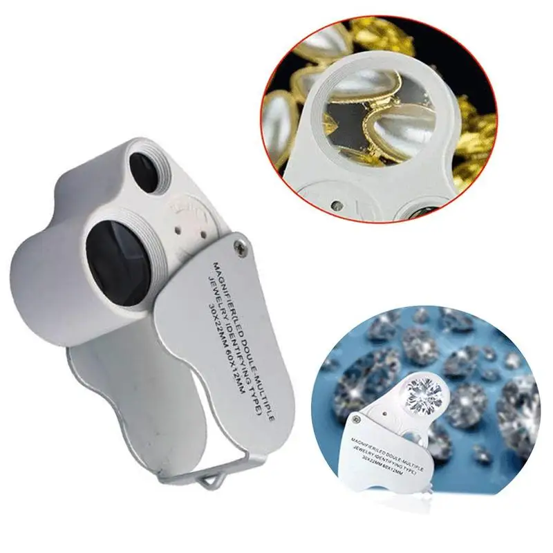 

60x30x Double Jewellery Lamp Magnifier Illuminated Glass Loupe Dual Lens Jewelry Appraisal Tool Include Retail Box And Batteries