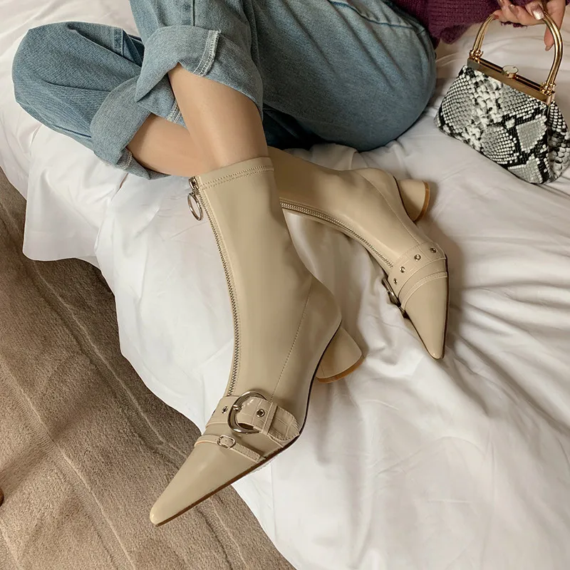 

ASUMER 2021 big size 34-41 Stretch boots women pointed toe zip buckle autumn winter low heel shoes woman ankle boots black