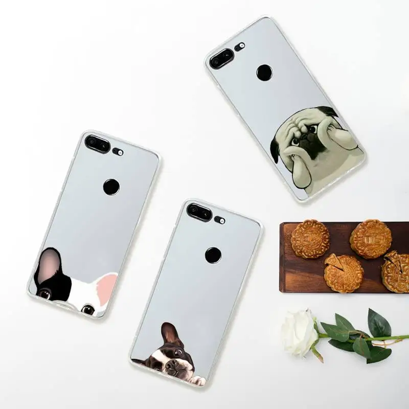 

Pug Dog French Bulldog cute Phone Case Transparent for Huawei honor A X V 9 8 10 20 I S max note pro mate lite