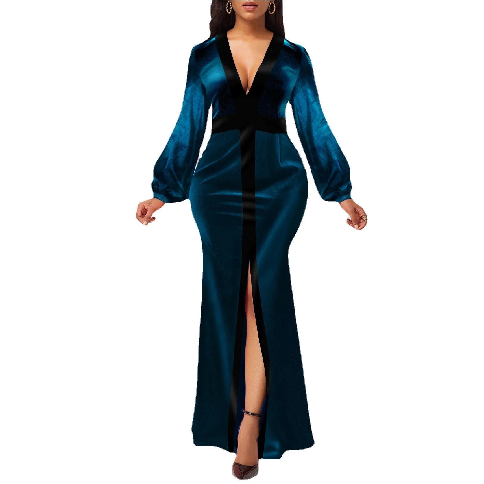 

Autumn Winter Solid Color Size M-4xl Sexy Women Split Women's Long Dress
