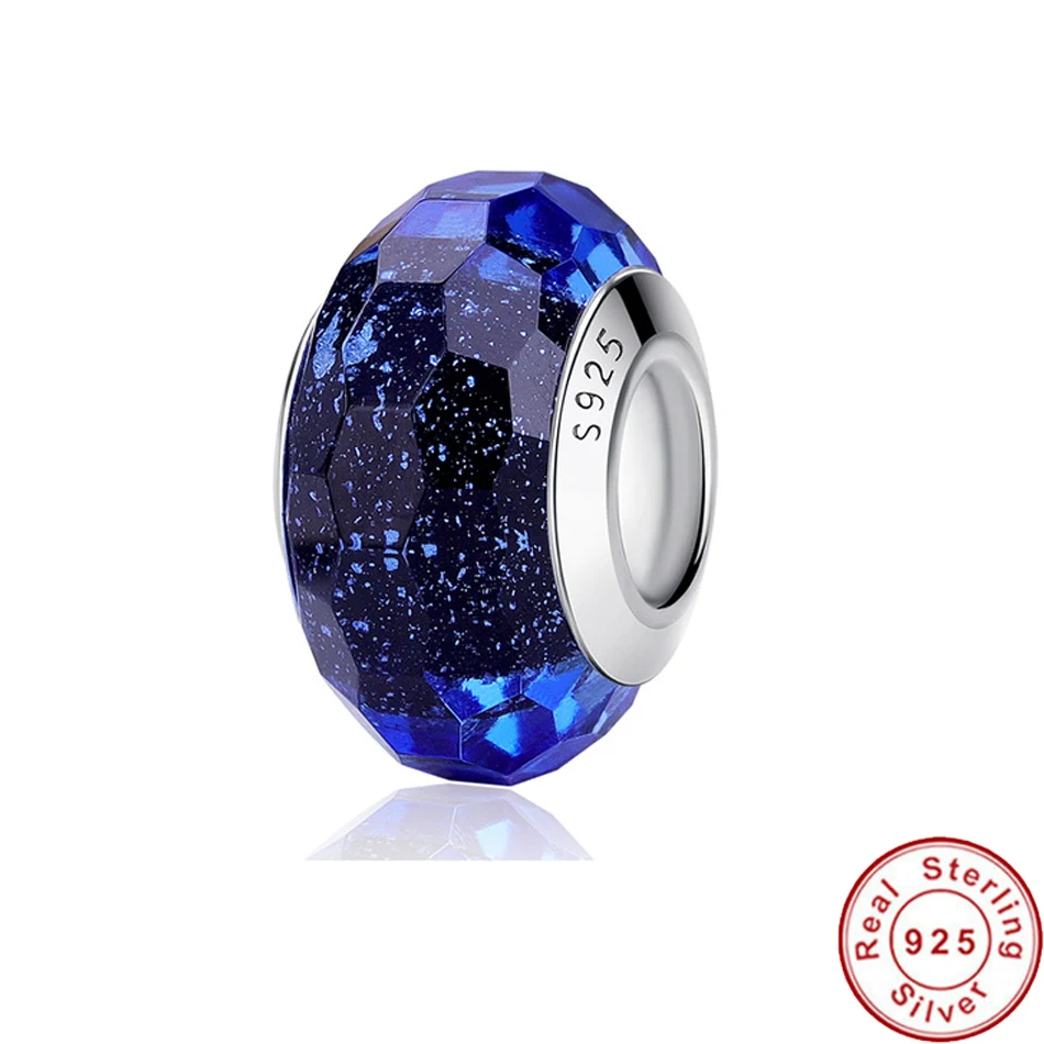 2020 Оригинал 100% Настоящее Стерлинговое Серебро 925 пробы блестящее синее муранское