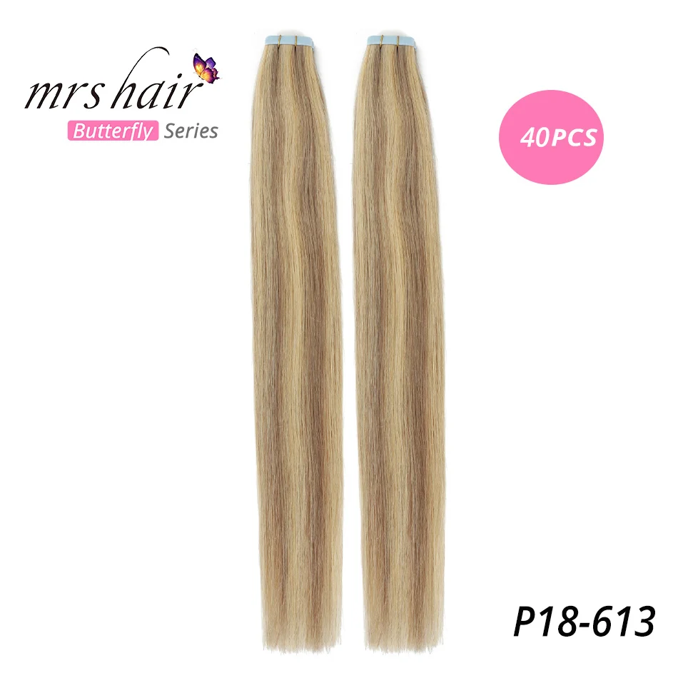 Mrshair Клейкие ленты в Пряди человеческих волос для наращивания 1" 18" 2" 22" 2" машина сделала Волосы Remy на Клеящие средства Клейкие ленты pu кожа утка Невидимый 20 штук - Цвет: # P18/613