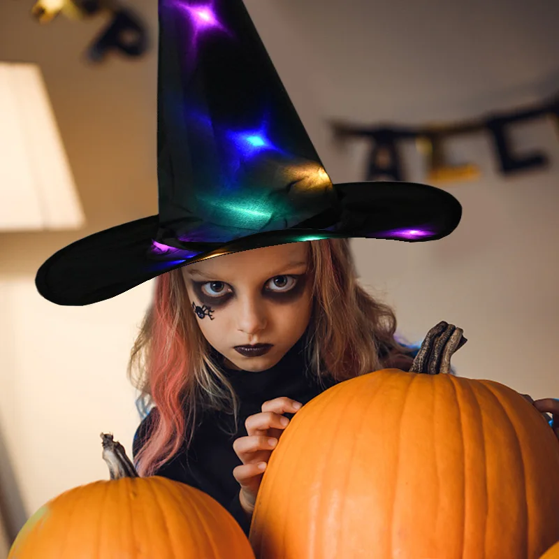 

Halloween Glowing Witch Hat LED Light Wizard Hat Masquerade Costume Accessories Adult Kids Favor Halloween Party Decoration