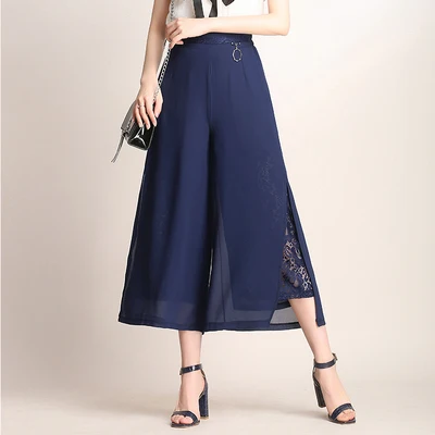 Шифоновые кружевные брюки TingYiLi в стиле палаццо женские летние свободные