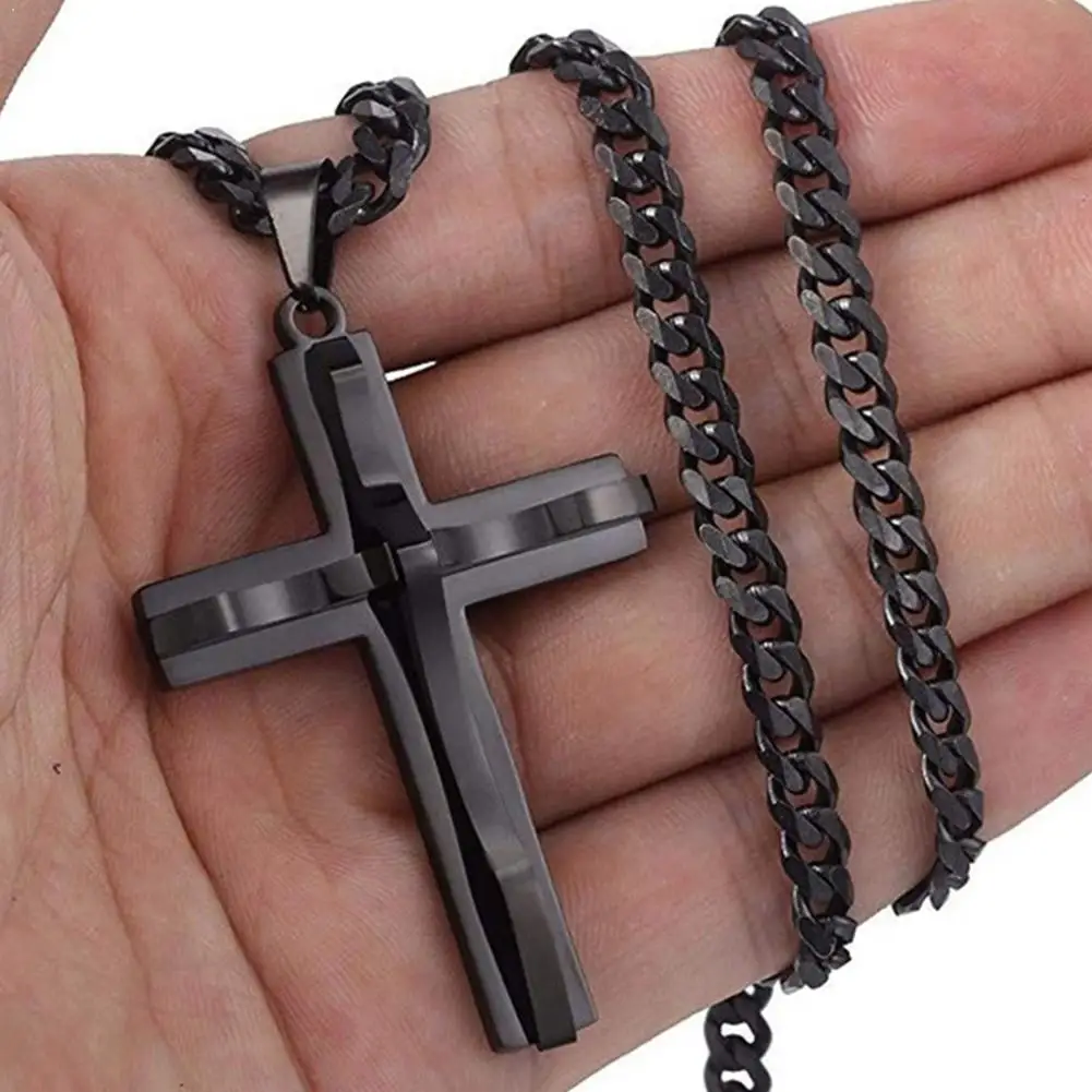 Новая Винтажная панк рок хип хоп Золотая подвеска в форме черного Креста женское