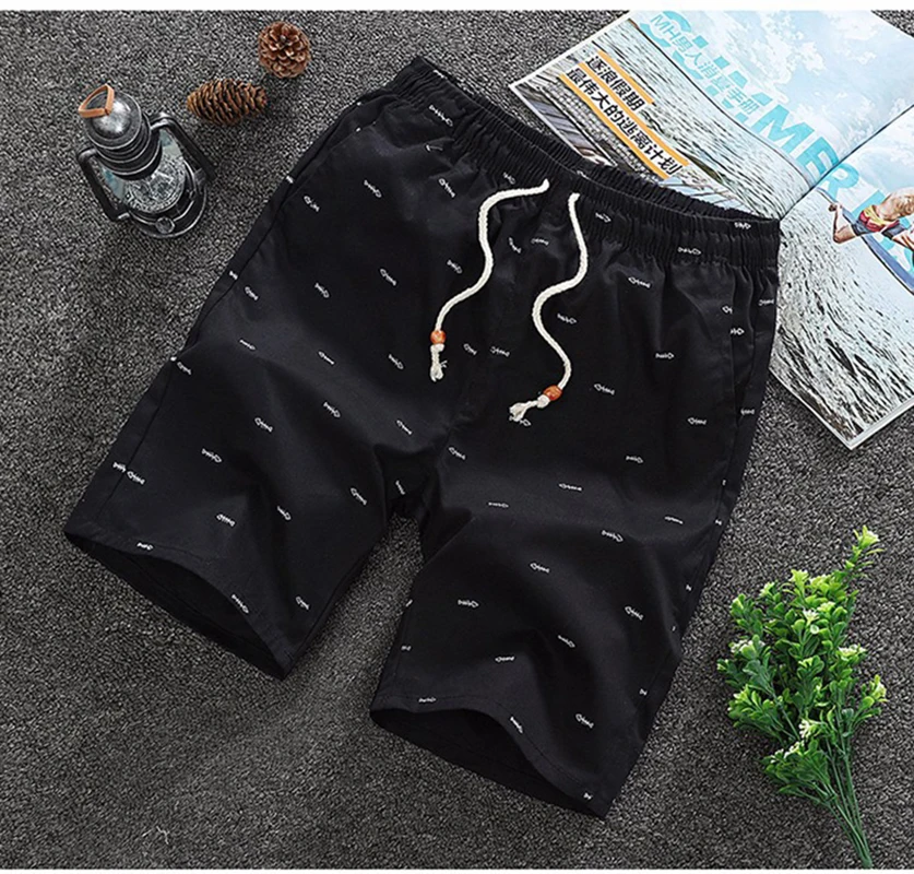 

2021 summer hot sale men's solid color printed elastic waist shorts daily casual and comfortable men's five-point pants
