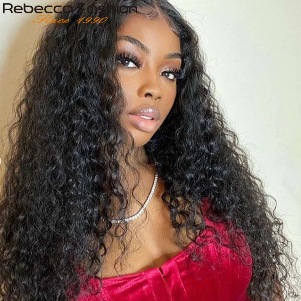 

Rebecca Indian Deep Curly Lace Front Wig Human Hair Wigs For Black Women Deep Wave 4x4 Glueless Lace Closure Wig Pre plucked