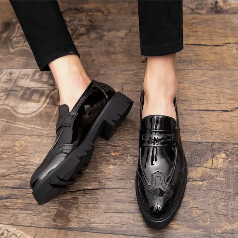 

Patent Leather Men Loafers Driving Shoes Black Mens Leather Shoes Slip On formal Wedding Party Dress Brogue Shoes A51-75