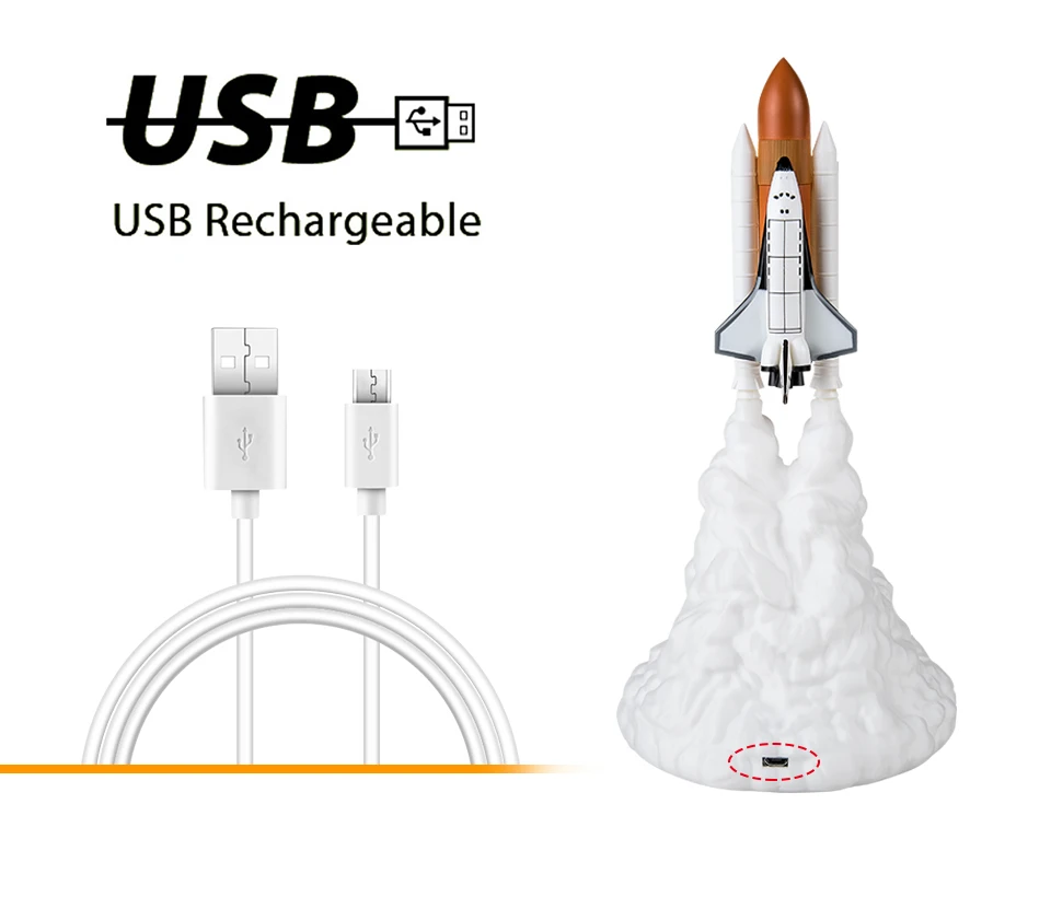 Прямая поставка, 3D принт, Космический Шаттл, лунная лампа, USB перезаряжаемая ракета, ночник, светильник для любителей космоса, Домашний Настольный светильник, украшение