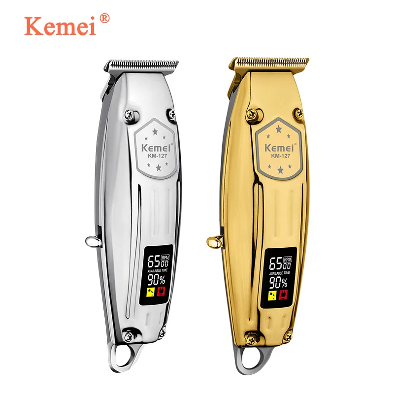 

Kemei Hair Trimmer LCD Display Rechargeable 12W Powerful Motor Barber Hair Clipper Gold and Silver All Metal Trimmers KM-127